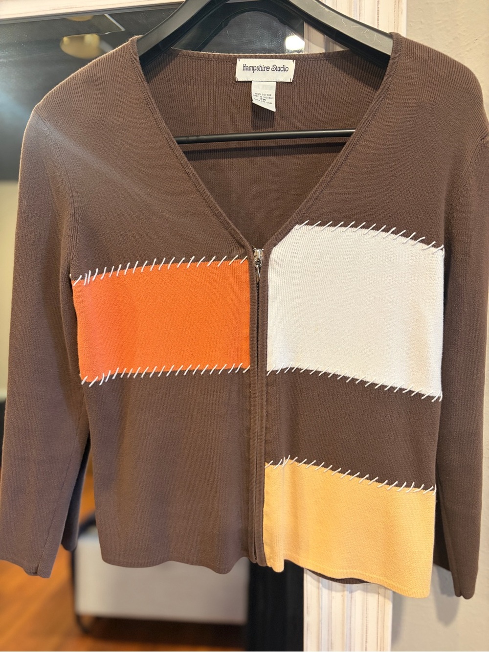 90’s Brown Colorblock Zip-Front Cardigan